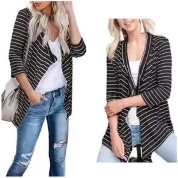 NWT Doublju Striped Open Front Cardigan - Picture 1 of 6